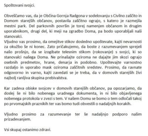 OBVESTILO ZA JAVNOST IN SVOJCE