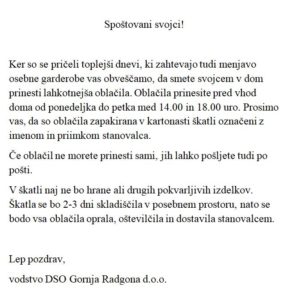 OBVESTILO ZA SVOJCE