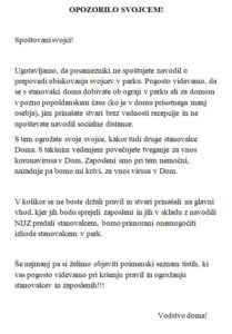 OPOZORILO SVOJCEM!