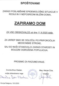 ZAPRTJE DOMA ZA OBISKE