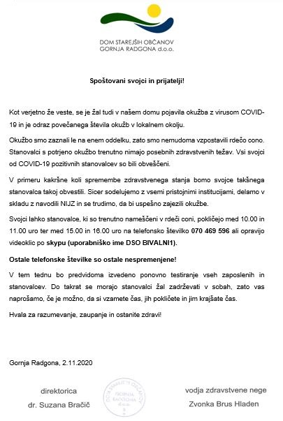 Obvestilo o stanju v domu